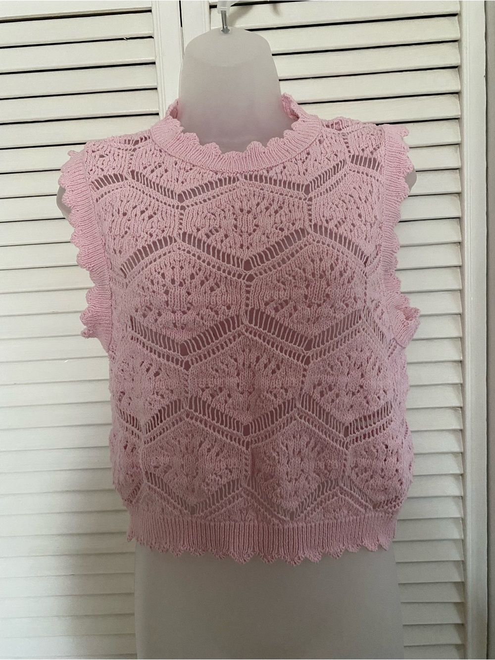 Only Pink Crochet Knit Sleeveless Top